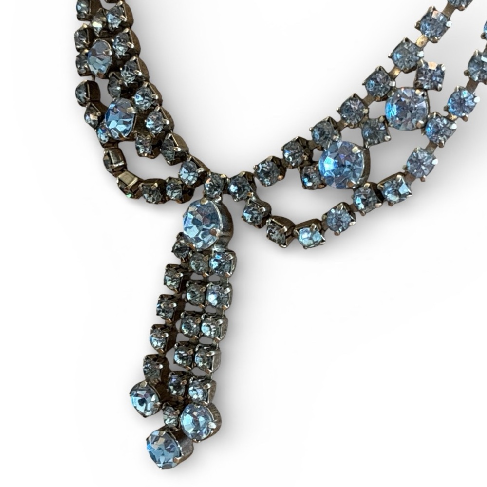 Vintage La-Rel Silver Ice Blue Rhinestone Choker Necklace - Picture 2 of 4